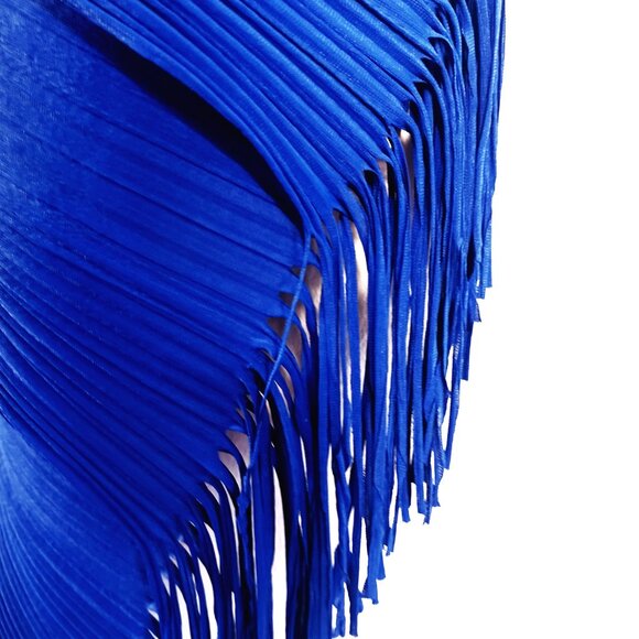 Chico's Travelers, Royal Blue Poncho Plisse Fabric Lightweight Fringe Hem S/M - Picture 9 of 16